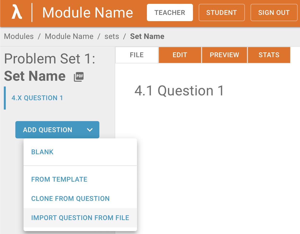 Importing Question from file in Teacher Mode