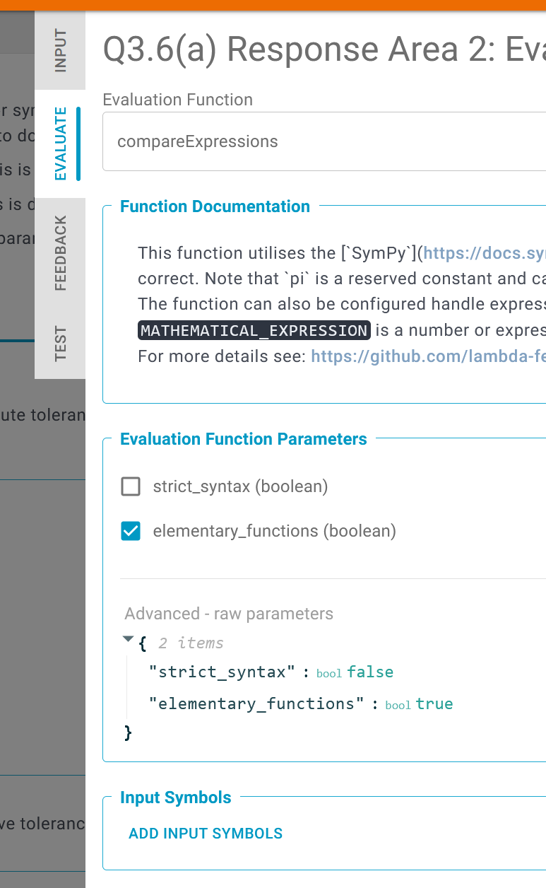 Image showing the locations of parameters in the EVALUATE tab.